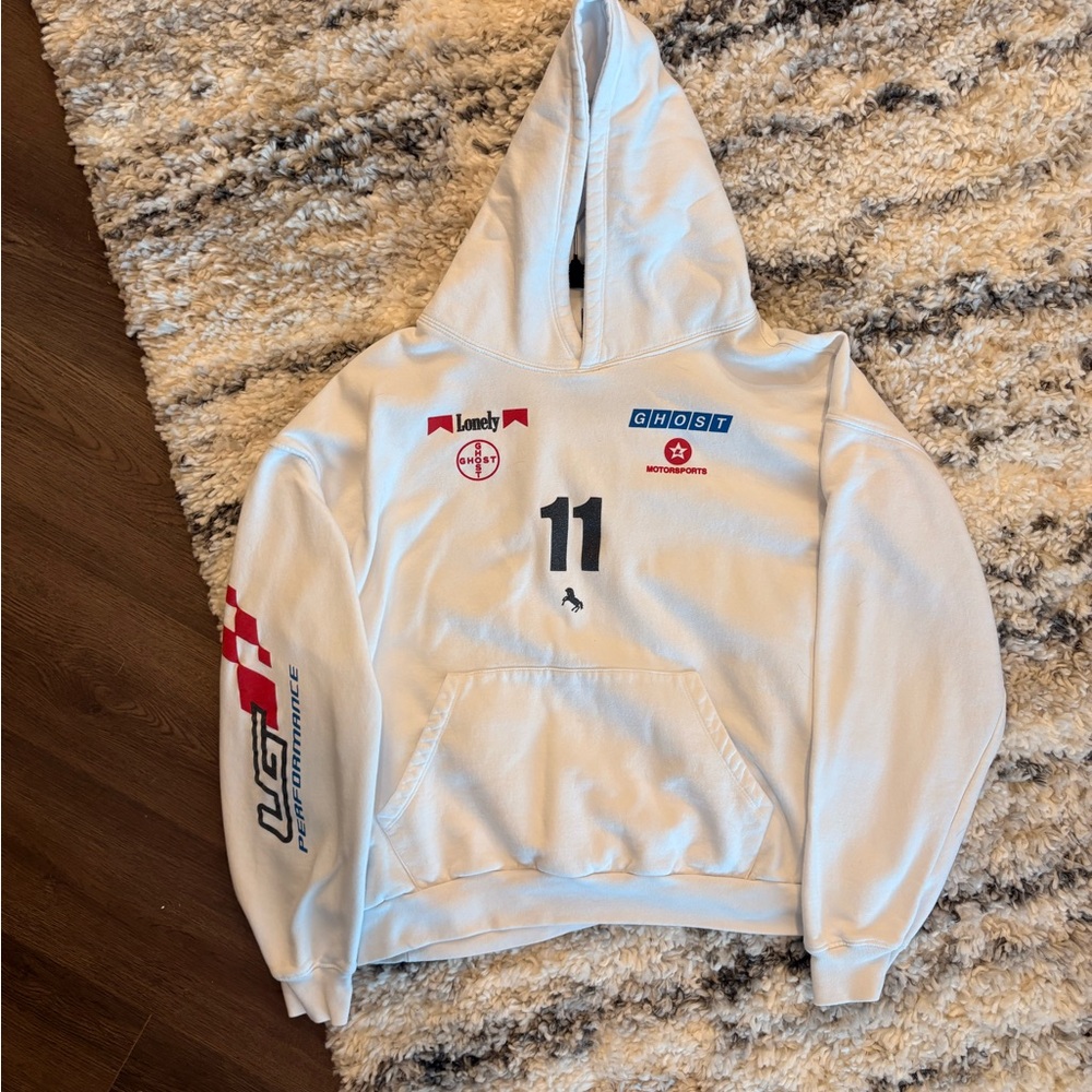 Lonely Ghost Hoodie 2X White Racing Graphic Streetwear Motorsports Pullover